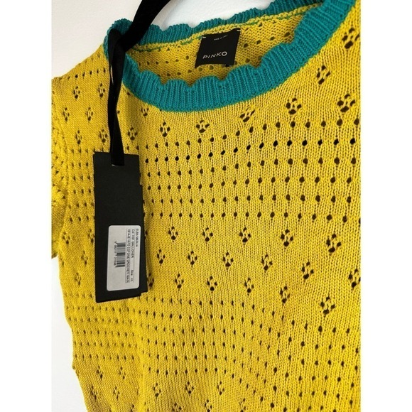 NWT PINKO Teal and Mustard Knit Short Sleeve Sweater Top XS - Picture 2 of 9